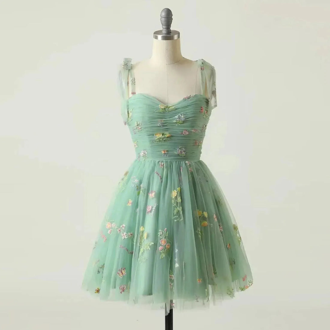 Customized Fairy Forest Green Short Prom Dresses Spaghetti Straps Colorful Flowers Lace Evening Party black