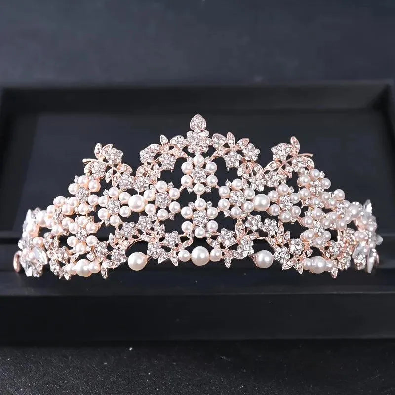 Pearl Crystal Leaf Tiaras And Crowns Silver Color Rhinestone Prom Diadems Wedding Bride Hair Accessories Party Headpiece Women Silver