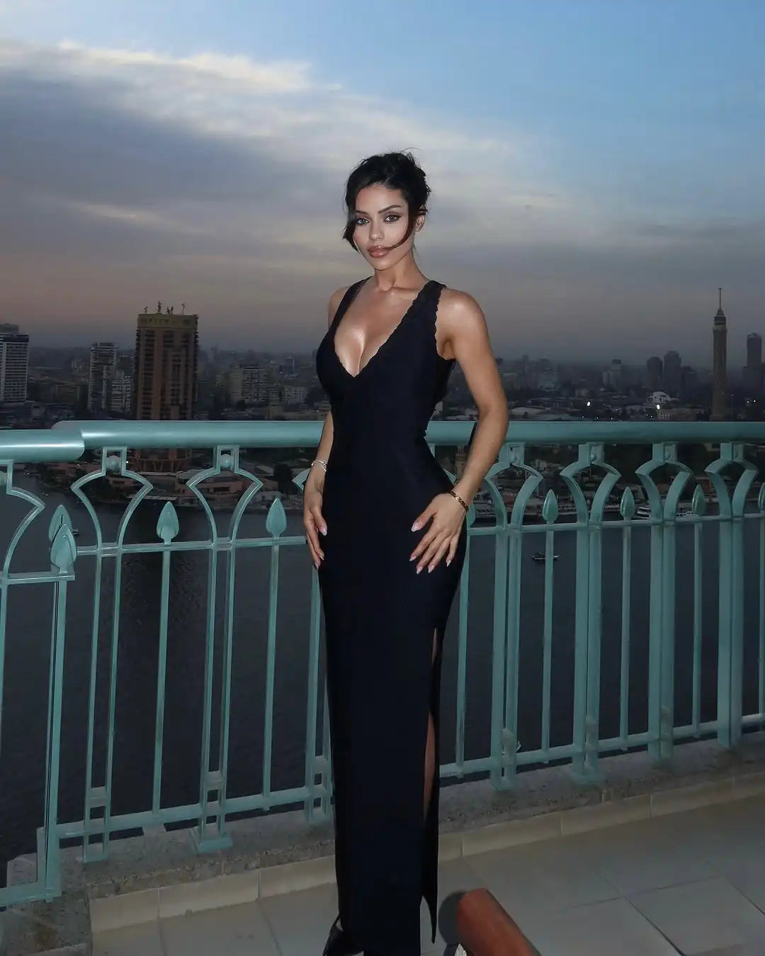 Black Color Women Sexy Halter V-Neck Lace Bodycon Long Bandage Maxi Dress Celebrate Evening Party Birthday Fashion Cocktail Wear