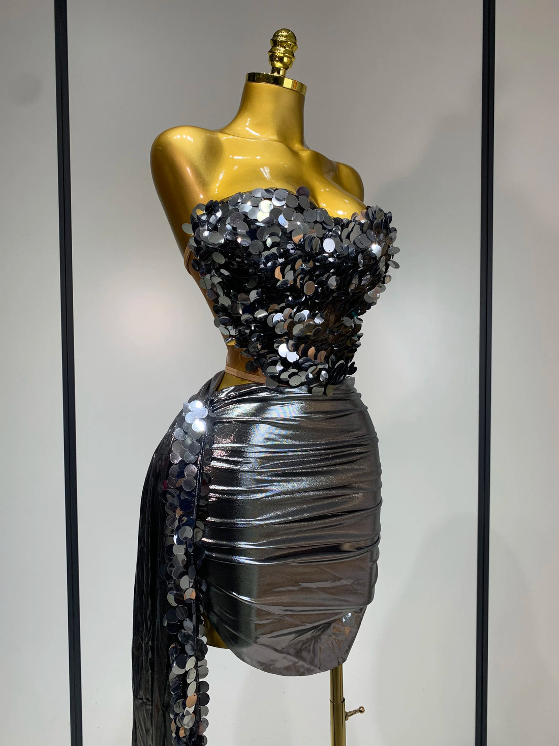 Sparkly Sequin Two Piece Set Sexy Strapless Backless Women's Outfit Evening Party Nightclub Stage Performance Dance Costume