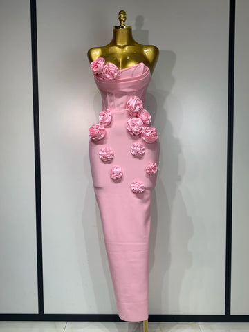 Women Celebrity Sexy Strapless Backless Flower Maxi Long Bodycon Bandage Dress 2025 Elegant Birthday Evening Club Party Dresses