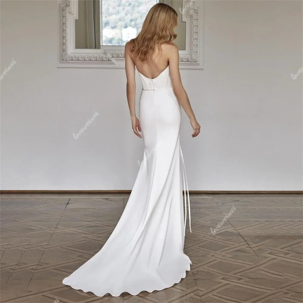 Vestidos de novia blancos de sirena con escote en V y cola desmontable, vestido de novia sin mangas, elegante vestido de novia de satén