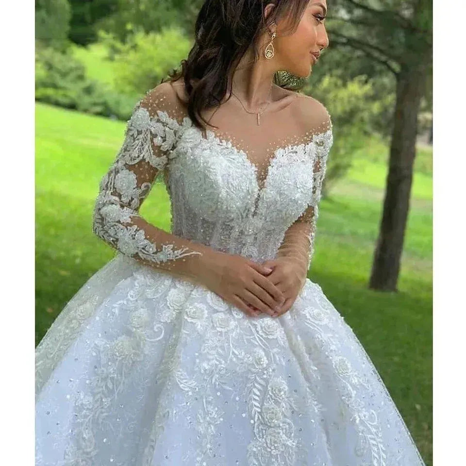 A-Line Wedding Dresses Women Elegant Long Bride Dress Lace Appliques Vestidos De Novia Long Sleeves Luxury Wedding Gowns Custom Color
