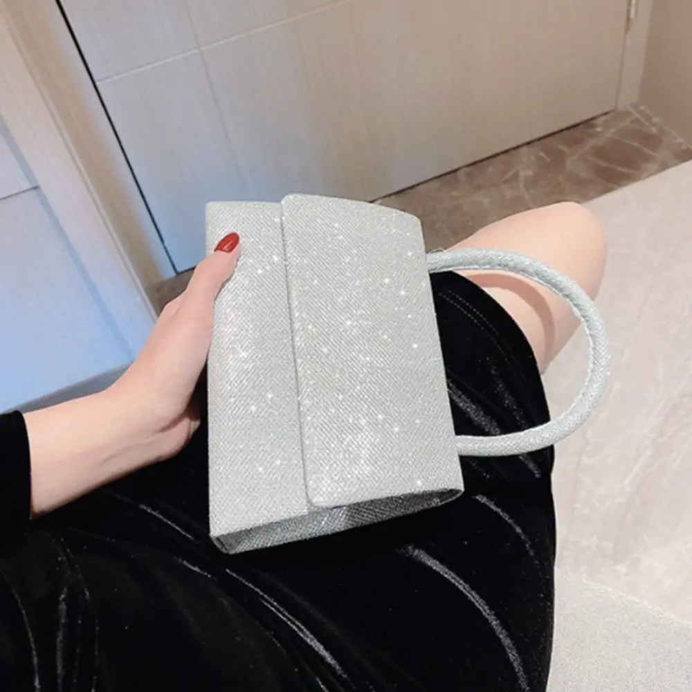 Silver Bright Silk Evening Bag Women Elegant Fashion Banquet Clutch Chain Shoulder Bag Luxury Purse Female Wedding Party Handbag