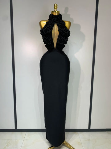 Women Sexy Halter Hollow Out Flowers Bodycon Bandage Dress Red Backless Celebirty Elegant Party Luxury Birthday Wedding Dresses