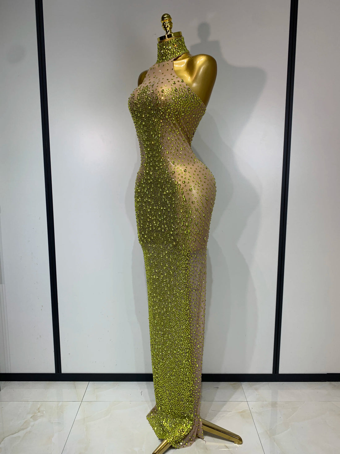 Women Luxury Birthday Celebrate Dress Dancer Party Show Stage Outfit 2025 Sparkly Rhinestone Elastic Mesh See Through Long Dress