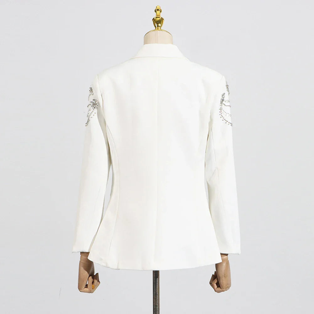 Solid Spliced Diamond Luxurious Jackets for Women Lapel Long Sleeve Patchwork Pocket Elegant Jacket Female Clothing