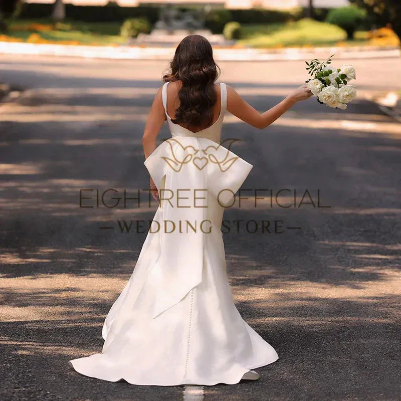 White Mermaid Wedding Dresses O-Neck Backless Sleeveless Bride Dress 2025 Boho Beach Wedding Prom Gowns Custom Size
