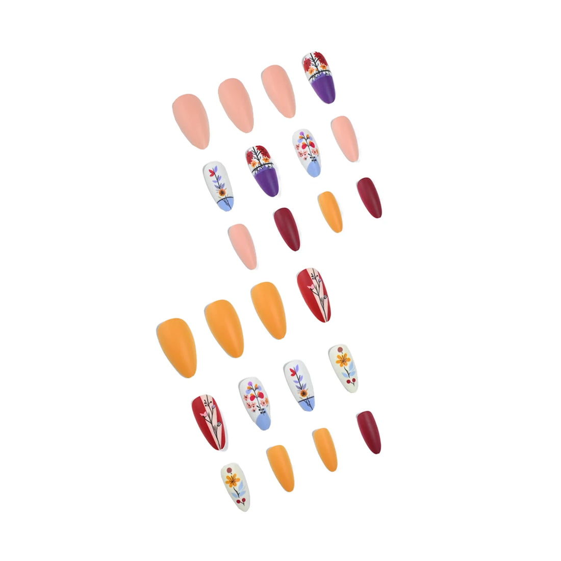 Upgrade your nail styling 24pcs medium length colorful sunset yellow fresh florets suitable for autumn and winter wear nail mani