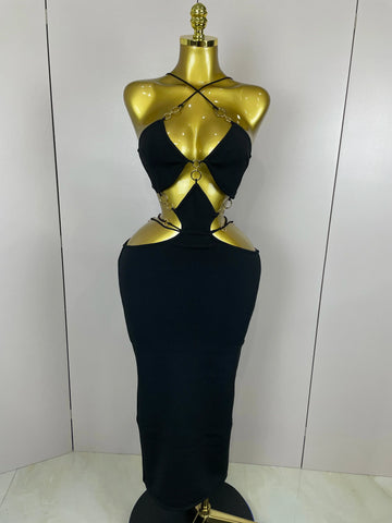 Sexy Halter Hollow Out  Sleeveless Black Red Bodycon Long Bandage Dress  Women Celebate Elegant Luxury Birthday Club Dress