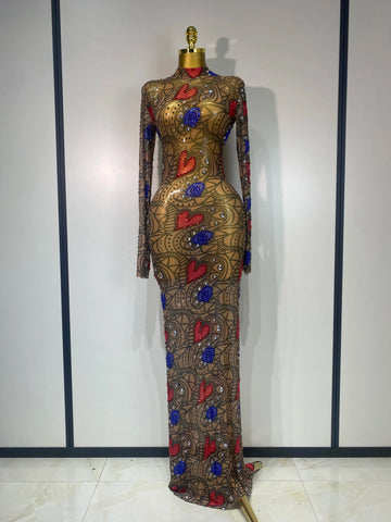 Sparkly Diamond Sexy Mesh Wrap Hip Long Dress Host Annual Meeting Party Nightclub  Performance Costume Luxury Birthday Dress