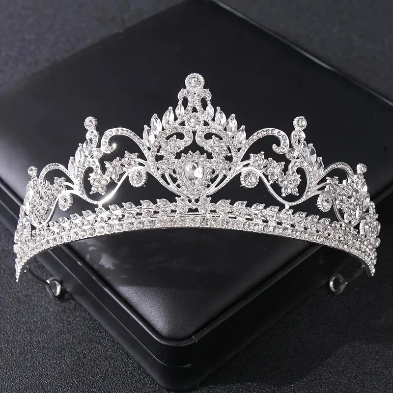 Baroque Crystal Crown Tiara Vintage Rhinestone Princess Prom Diadem Wedding Bride Hair Accessories Jewelry Party Women Headband Silver