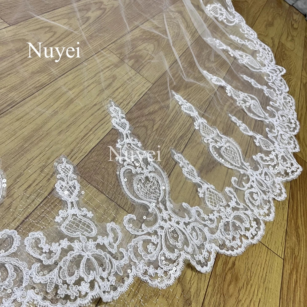 Bling Sequins Lace Soft Tulle Wedding Veil 3m White/Ivory Bridal Veil with Comb One Layer Veil Wedding Accessories Veu Velo Noiv