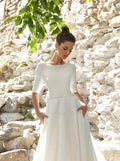 Simple Graceful Wedding Dresses With Pockets Elegant Bridal Gowns A-Line Robes Satin Three Quarters Sleeves Vestidos De Novia
