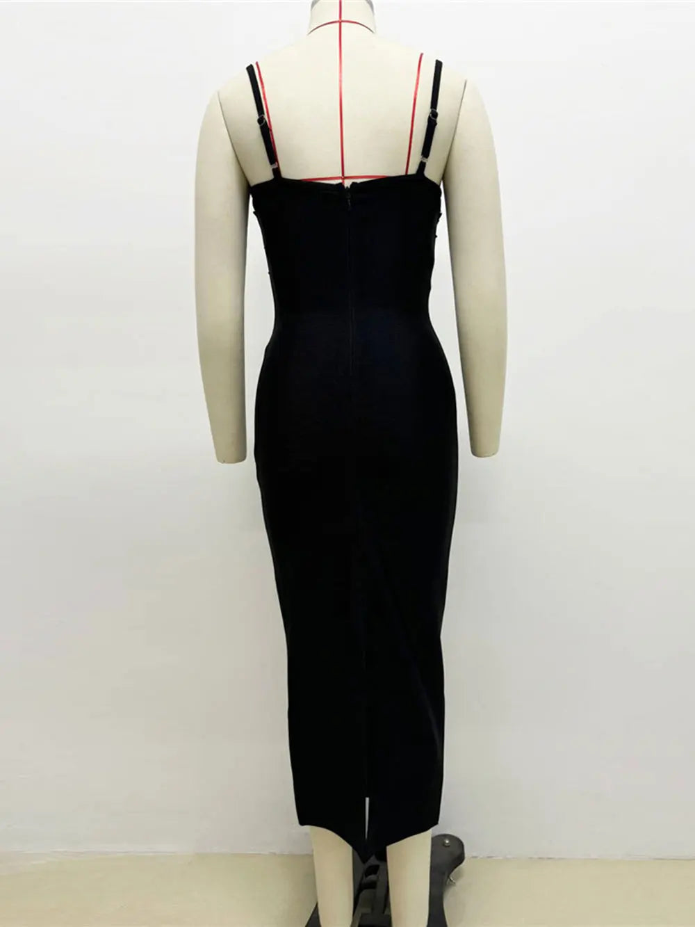 2025 Sexy Women Three-Dimensional Rhinestone Design Bandage Dress Spaghetti Strap Sleeveless Bodycon Backless Midi Dress Vestido