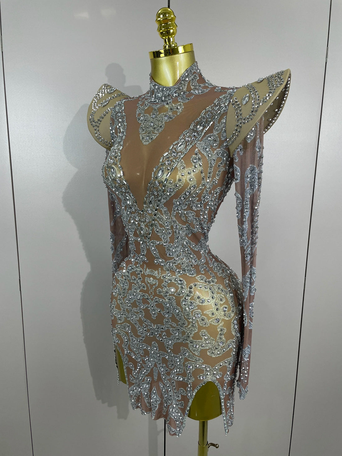 Sexy Singer Stage Drag Queen Costume 2025 Women Shiny Rhinestones Transparent Short Dress Birthday Celebrate Photoshoot Dress