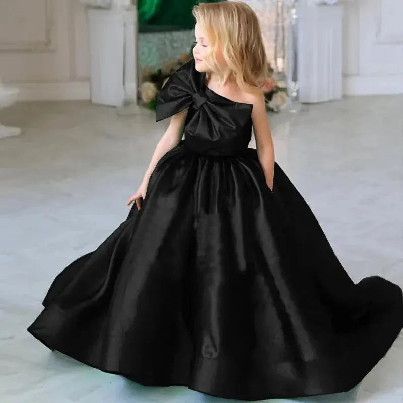 Aesthetic Princess Black Dress New Baby Girls Bow Princess Vintage