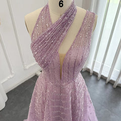 Luxury Beaded Dubai Lilac Evening Dresses for Women Wedding Party Elegant Long Arabic Prom Formal Gowns