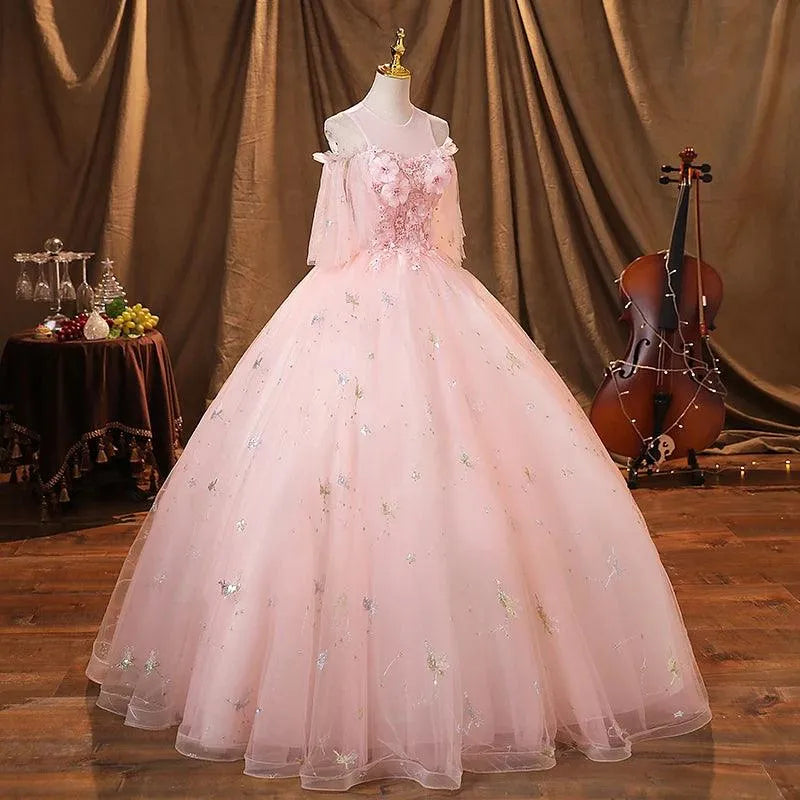 Quince Dress | New Sweet Pink Quinceanera DressesFree Petticoat Beautiful Flower Princess Ball GownColors Size Party Dress Customized