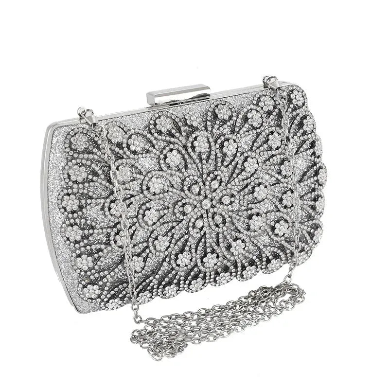 Diamond Wedding Clutch Purse Luxury Women Handbag Design Party Shoulder Bag Flower Hollow Out Pattern Ladies Evening Night Bag