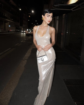 2025 New Fashion Shinning Sequins Women Sexy Sleeveless O-Neck Bodycon Long Dress Celebrate Nightclub Party Bar Singer Outfit