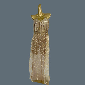 Fancy Sheer Mesh Evening Dress Arabic Women Birthday Party Dress Luxury Beaded Sequins Formal Occasion Sexy Prom Dresses Liushu