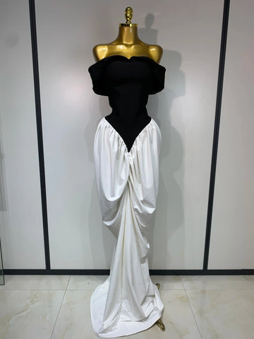 Women Sexy Off Shoulder Black And White Bandage Mermaid Long dress 2025 Formal Evening Party Elegant Luxury Birthday Dress