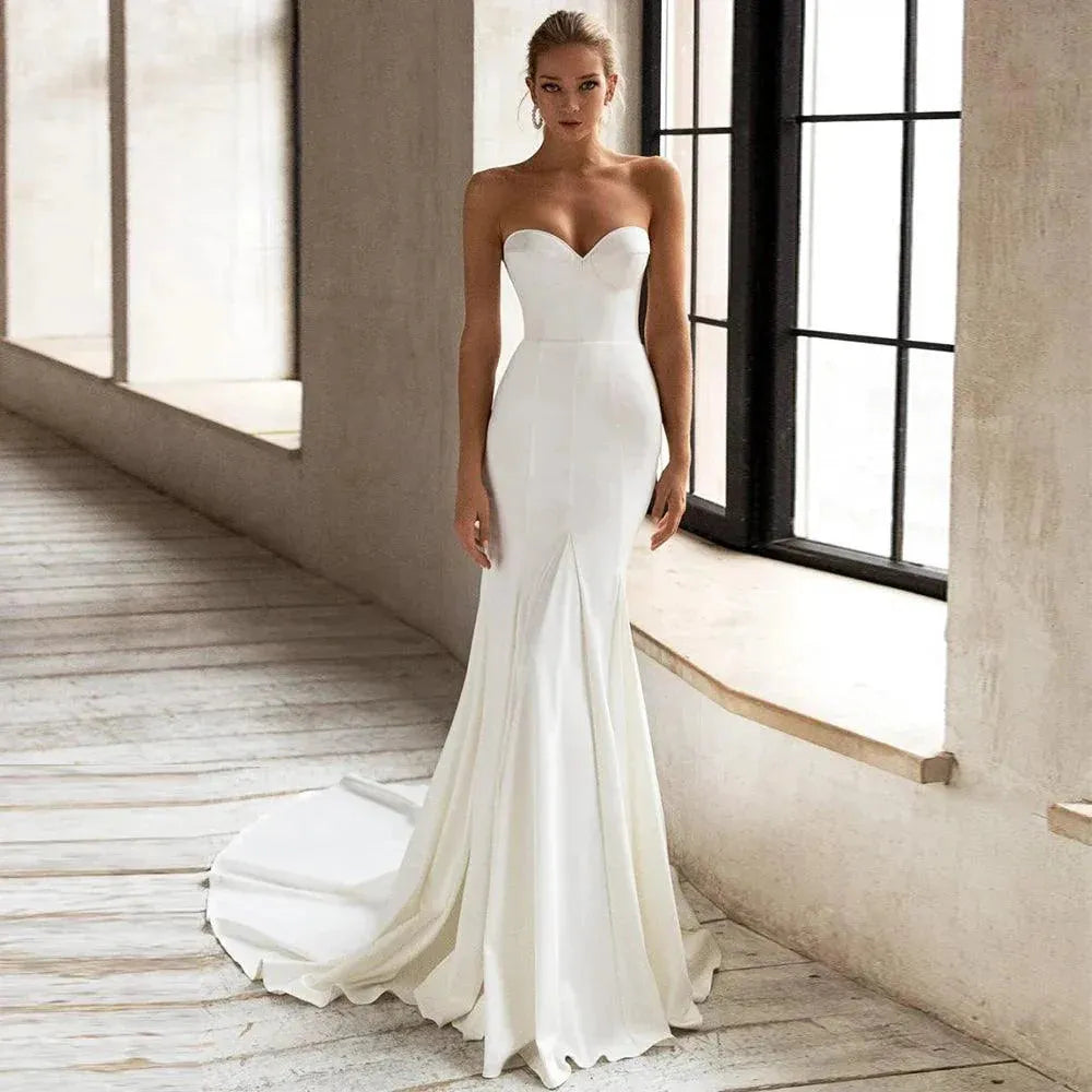 Mermaid Wedding Dress with Wrap Sweetheart Sleeveless Sexy Wedding Gown Backless Draped Zipper Up Trumpet Modern Bridal Dresses Ivory