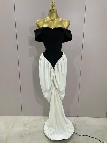 Sexy V Neck off-The-Shoulder Black And White Splicing Mermaid Floor-length dress 2025 Women Formal Evening Birthday Party Dress
