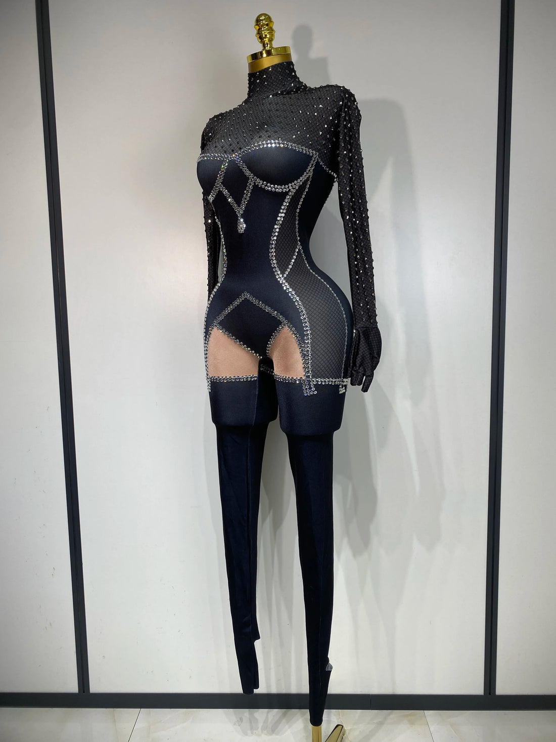 Sparkly Diamond Women Sexy Bodycon Jumpsuit Nightclub Bar Party Show Gogo Dancer Clothing Drag Queen Outfit Stage Costume