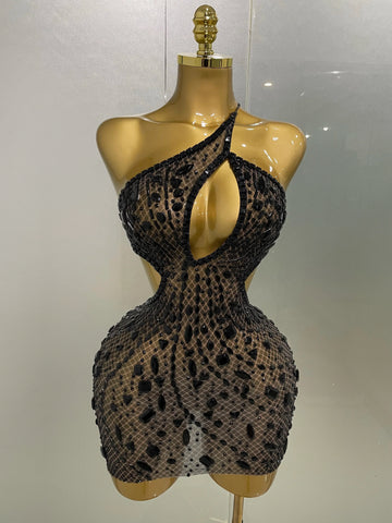 Luxury Sexy Backless Hollow Out Sparkle Diamond Evening Prom Women Birthday Celebrate Stage Nightclub Outfit