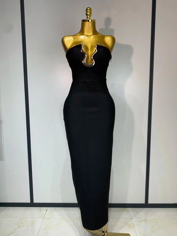 Luxury Birthday Celebrity Sexy Strapless Backless Maxi Long Bodycon Bandage Dress Women 2025 Elegant Evening Club Party Outfit