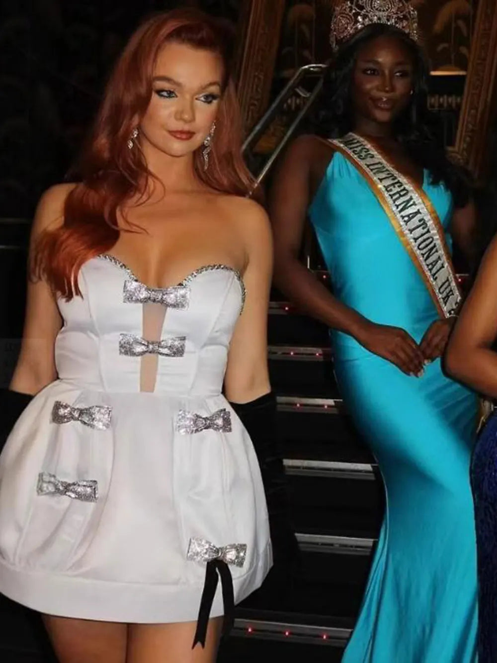 2025 Spring Women's White Puff Dress Strapless Sleeveless Three Dimensional Bow Design A-line Mini Dress Evening Party Vestidos