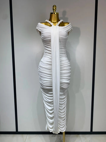 2025 White Women Sexy Off Shoulder Bodycon Mesh Long Dress Nightclub Party Evening Fashion Birthday Dress Vestido