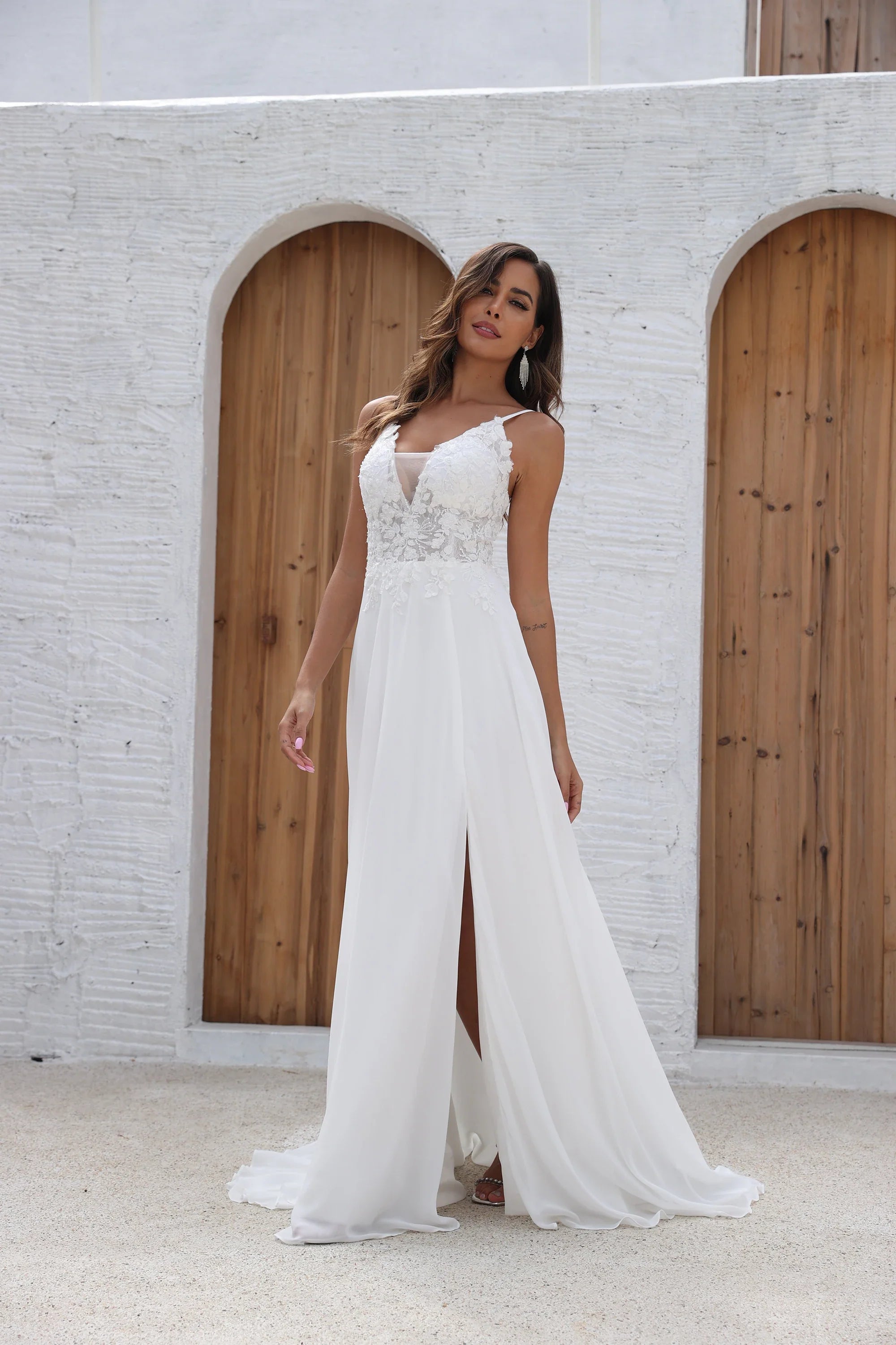 Abiti da sposa boho per la sposa 2024 A Line in chiffon in pizzo abiti da sposa bohémien per donne più size abiti da sposa da spiaggia