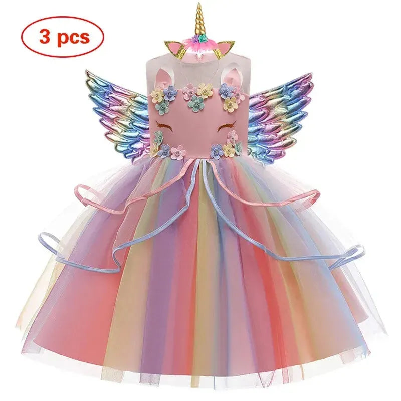 Girl Unicorn Dress Children Party Birthday Princess Costume Sleeveless Trailing Wedding Christmas Outfit Kids Girl Clothing style 2