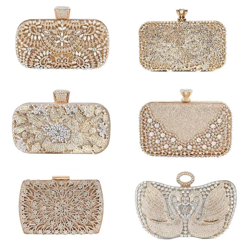 Diamond Wedding Clutch Purse Luxury Women Handbag Design Party Shoulder Bag Flower Hollow Out Pattern Ladies Evening Night Bag