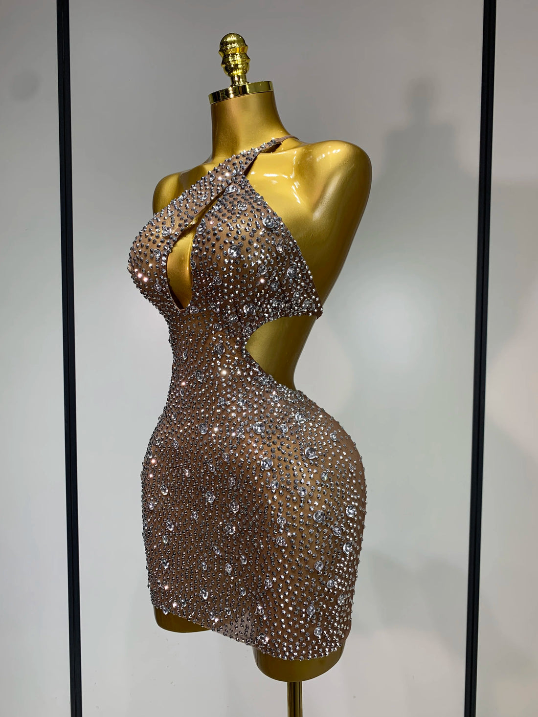 Women Sexy Mesh See Through One Shoulder Luxury Rhinestones Stage Costume Singer Dancer Nightclub Evening Party Birthday Dresses