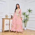 Long Dress For Prom V-neck Beaded Spring Muslim Gold Stamped Fashion Robe With Belt Pink Dress Dubai Arab Women Clothing