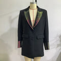 Solid Spliced Sequins Fashion Jackets for Women Lapel Long Sleeves Patchwork Single Breasted Elegant Jacket Female BLACK