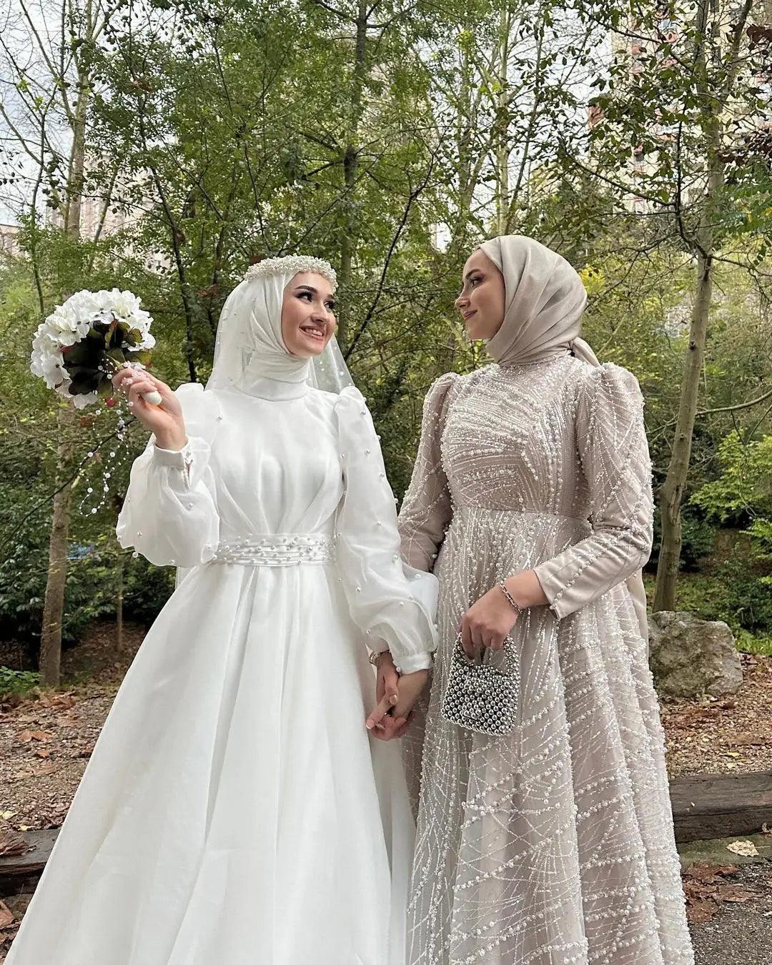 Vestido De novia musulmán De Organza Vintage, vestido De graduación con pétalos De purpurina, bata De boda con cuello alto con cinturón y velo 