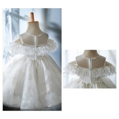 Baby Girl Princess Lace Fly Sleeve Tutu Dress Spädbarn Toddler Teen Vintage Vestido Party Pageant Birthday Baby Clothes 1-14Y