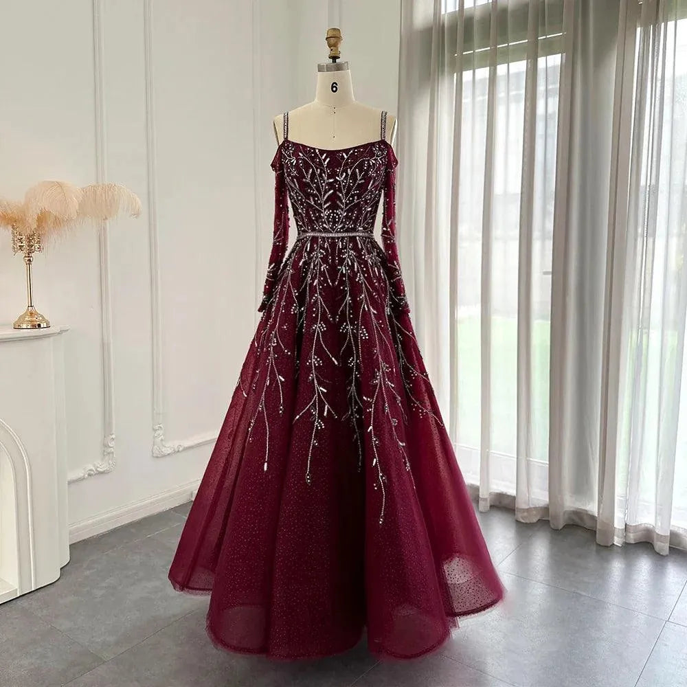 Luxury Dubai Fuchsia Purple Ball Gown Evening Dresses Arabic Women Blue Formal Dress for Wedding Guest Party Fuchsia Evening Dress