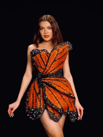 VC Luxury Dress For Women Beautiful Butterfly Shape Design Sequins Mini Celebrity Party Vestido New Trendy