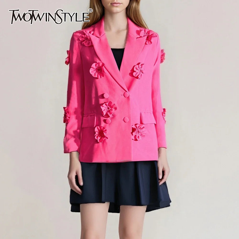 Fashion Spliced Appliques Elegant Jackets for Women Lapel Long Sleeves Patchwork Double Breasted Jacket Female New