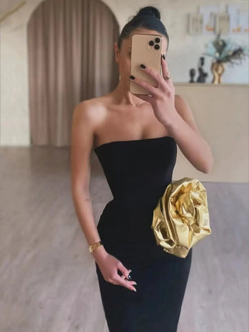2025 Sexy Women's 3D Flower Decorative Bandage Dress Strapless Sleeveless Bodycon Off Back Long Dresses Evening Party Vestidos