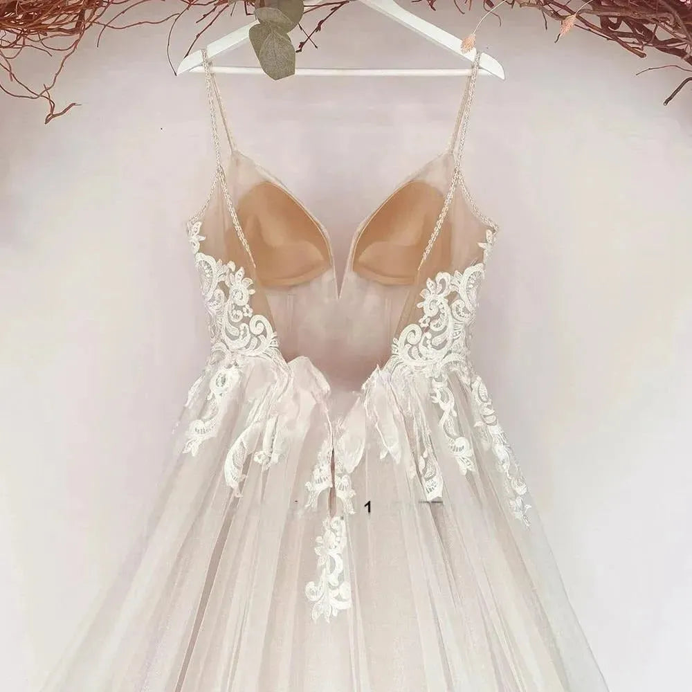 Boho Backless Classic Wedding Dresses For Women Bride Sleeveless New Bridal Gowns with Soft Tulle Vestido De Novia Photo Color Boho