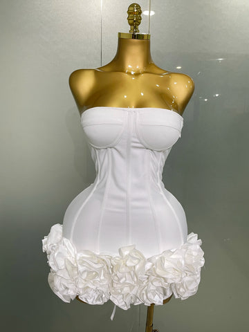 Women Evening Bandage Dress Strapless Bodycon Flowers Mini Celebrity Sexy Birthday Party Dresses Photo Shoot Nightclub Outfit