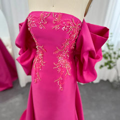 Fuchsia Mermaid Dubai Luxury Evening Dresses with Cape Shawl Arabic Women Long Wedding Party Guest Gowns