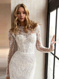 Beautiful Wedding Dresses With Detachable Train O-Neck Long Sleeves Bridal Gowns Lace Appliques Vintage Vestidos De Novia